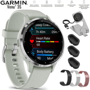 Garmin Venu 3S Health Fitness GPS Smartwatch Steel with Gray Case + Bands Bundle