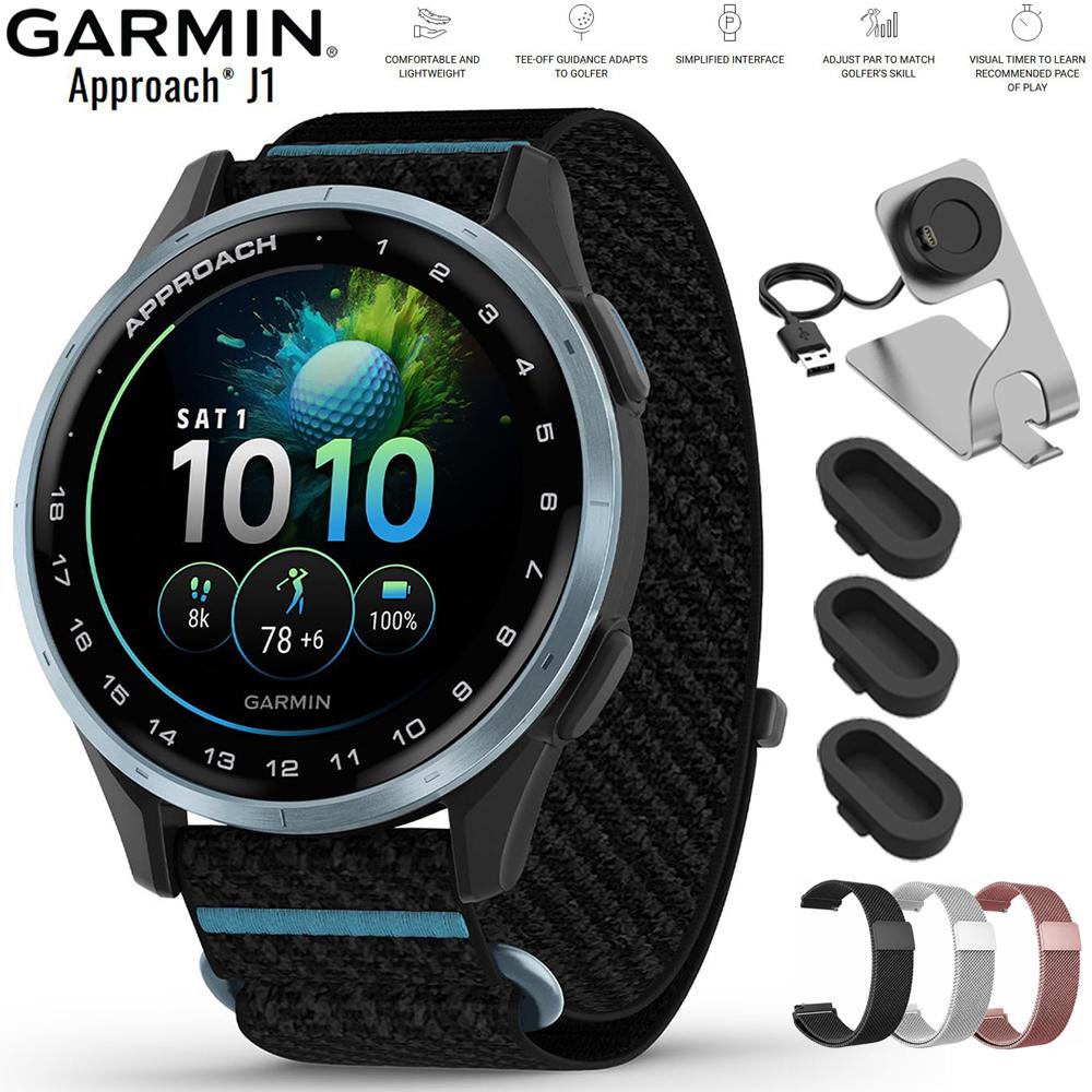 Garmin Approach J1 Cloud Blue Aluminum Bezel with Black/Azure Band + Band Bundle