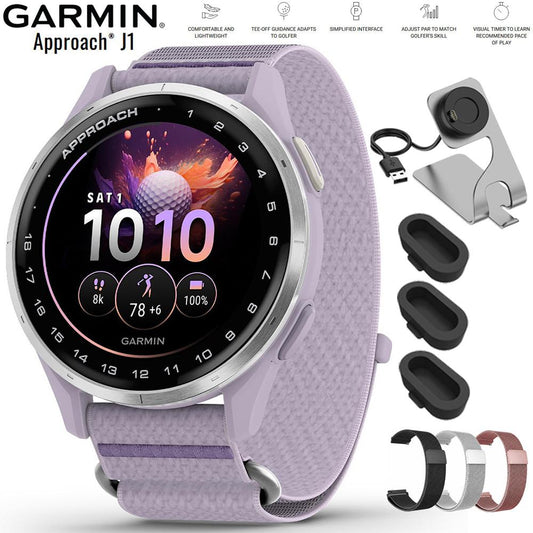 Garmin Approach J1 Silver Aluminum Bezel with Lilac ComfortFit Band+Band Bundle