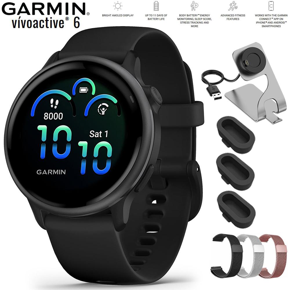 Garmin VIVOACTIVE 6 Health and Fitness GPS Smartwatch Black with Band Bundle