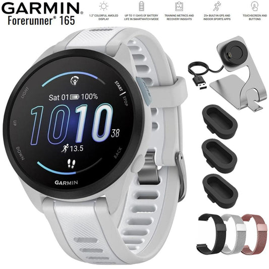 Garmin Forerunner 165 Smart Sport Watch Mist Gray + Whitestone with Band Bundle