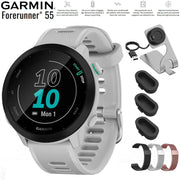 Garmin Forerunner 55 GPS Running Watch & Activity Tracker White with Band Bundle