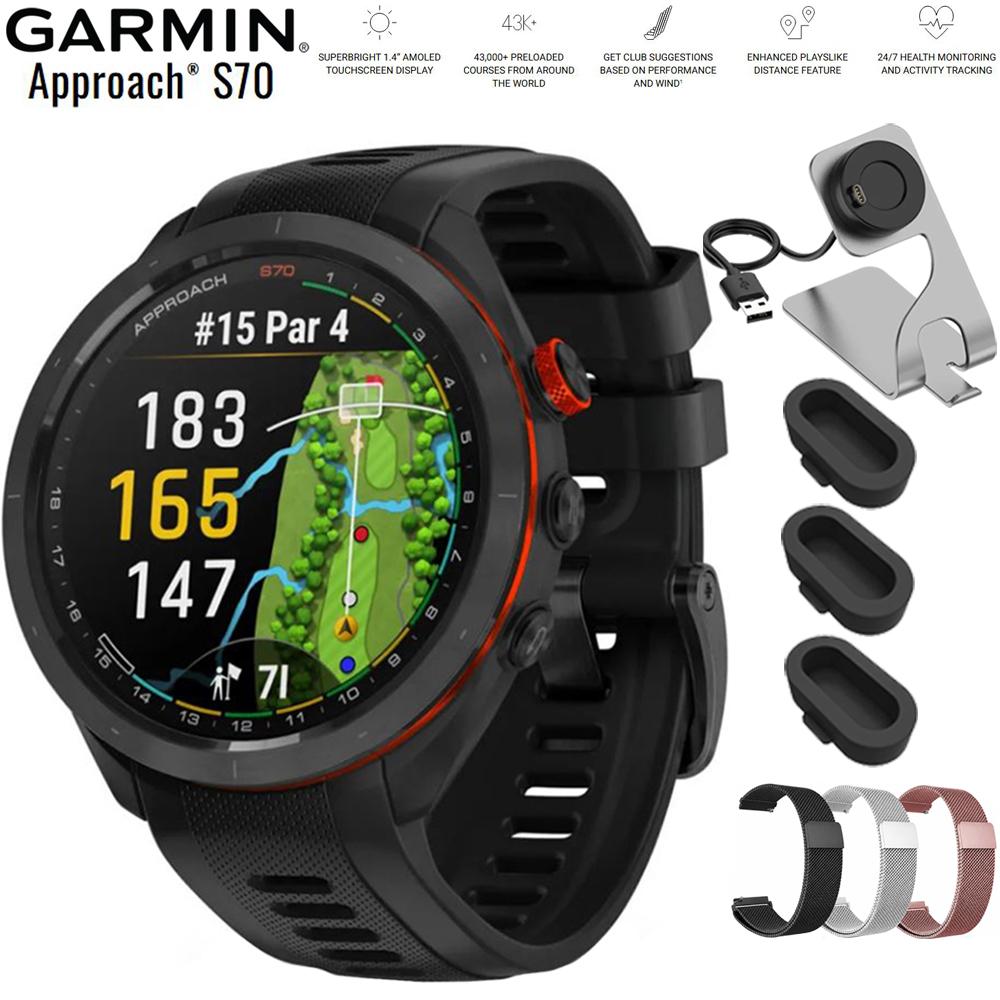 Garmin Approach S70 47 mm Premium GPS Golf Watch Black Band + 20mm Band Bundle