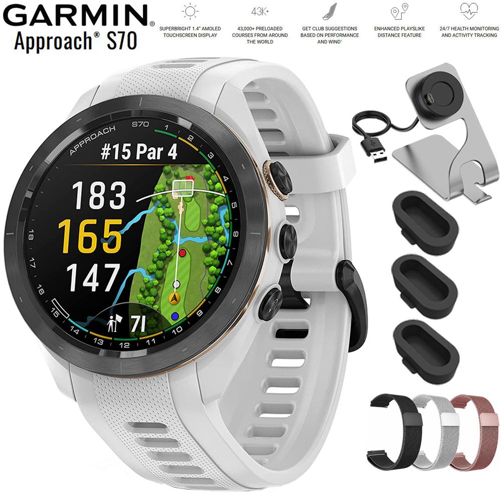 Garmin Approach S70 42 mm Premium GPS Golf Watch White Band + 20mm Band Bundle