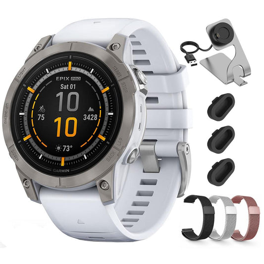 Garmin Epix Pro (Gen 2), 47mm, Sapphire, Titanium +Milanese Band + Charging Dock Bundle