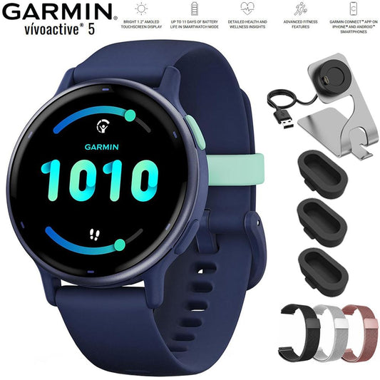 Garmin Vivoactive 5 Fitness Smartwatch Navy with 20mm Milanese Band Bundle