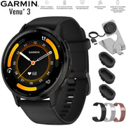 Garmin Venu 3 Fitness GPS Smartwatch Steel Bezel with Black Case + Band Bundle