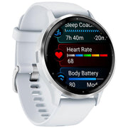 Garmin Venu 3 GPS Smartwatch Silver Steel Bezel with Whitestone Case+Band Bundle