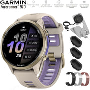 Garmin Forerunner 970 GPS Smartwatch Titanium and Gray/Indigo Band + Band Bundle