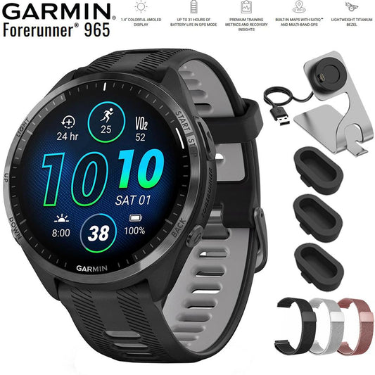 Garmin Forerunner 965 Running Smartwatch Black and Powder Gray with Band Bundle