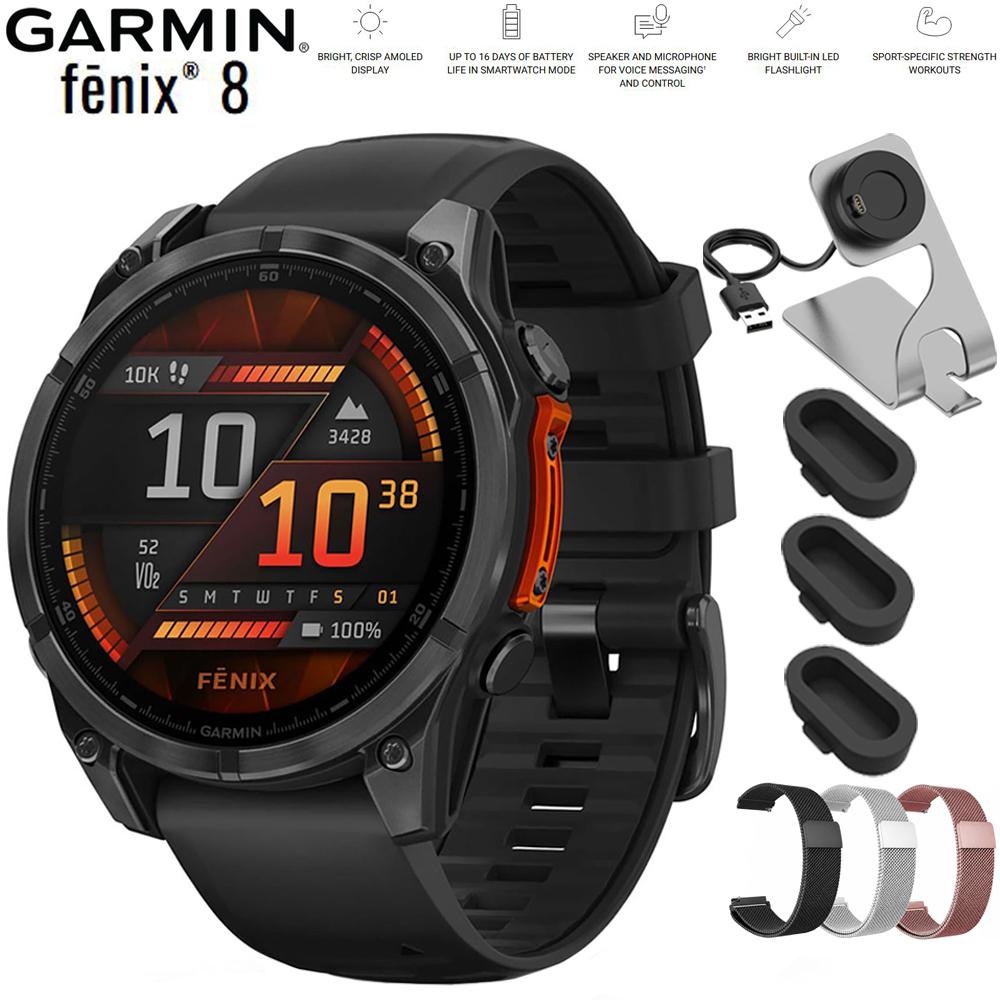 Garmin Fenix 8 47 mm AMOLED Slate Gray with Black Silicone Band with Band Bundle