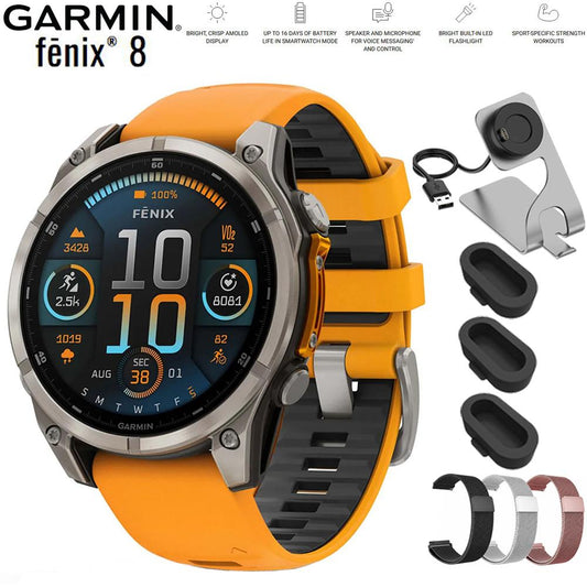 Garmin Fenix 8 47 mm AMOLED Sapphire Titanium with Orange Band + Band Bundle