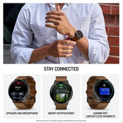 Garmin Venu 4 45 mm Smartwatch Slate with Brown Leather Band + Band Bundle