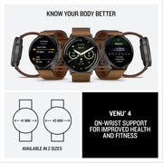 Garmin Venu 4 45 mm Smartwatch Slate with Brown Leather Band + Band Bundle