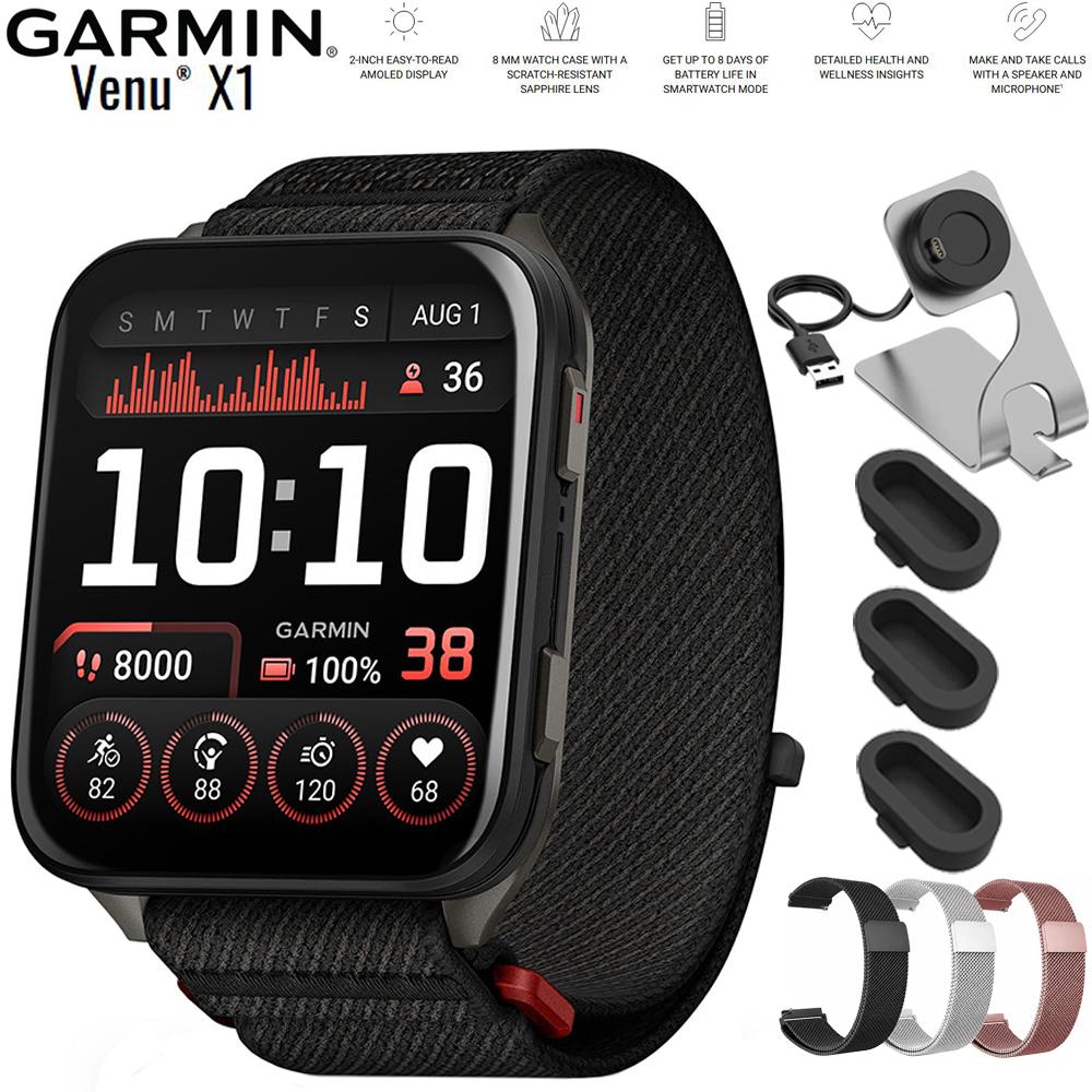 Garmin Venu X1 Premium GPS Smartwatch Black Titanium with 24mm Band Bundle