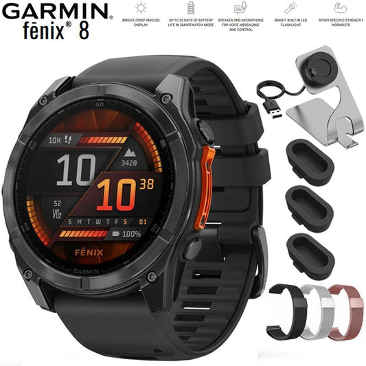 Garmin Fenix 8 51 mm AMOLED Slate Gray w/ Black Silicone Band+Steel Band Bundle