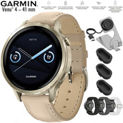 Garmin Venu 4 41mm Smartwatch Lunar Gold with Leather Band + Nylon Band Bundle