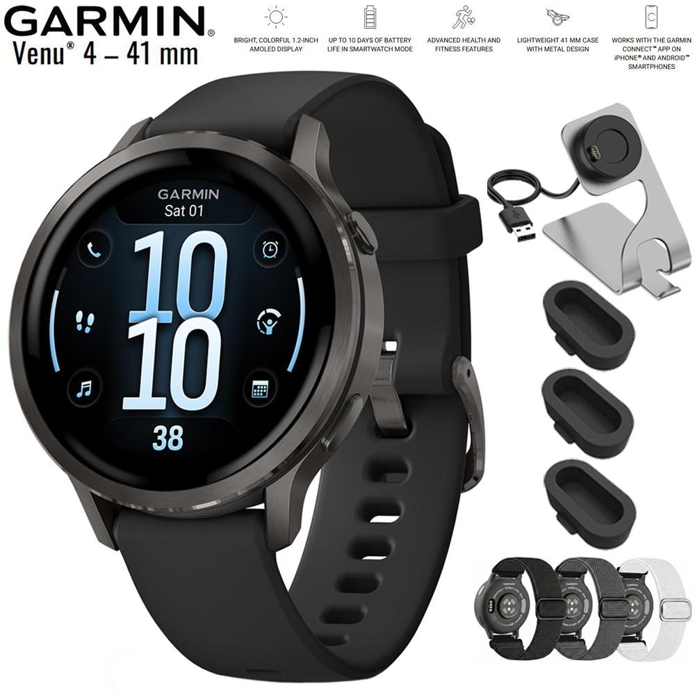 Garmin Venu 4 41 mm Health & Fitness GPS Smartwatch Slate with Nylon Band Bundle