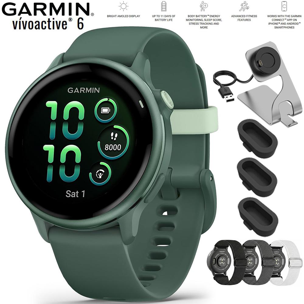 Garmin VIVOACTIVE 6 Health and Fitness GPS Smartwatch Green + Nylon Band Bundle