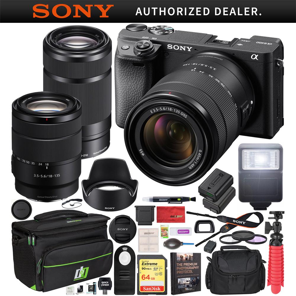 Sony a6400 Mirrorless Camera ILCE-6400M/B 18-135mm + 55-210mm 2 Lens Kit Case Bundle