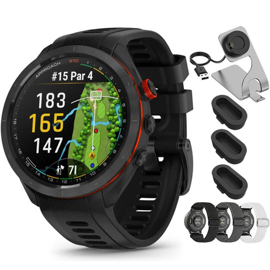 Garmin Approach S70 47 mm Premium GPS Golf Watch Black Band + Nylon Band Bundle
