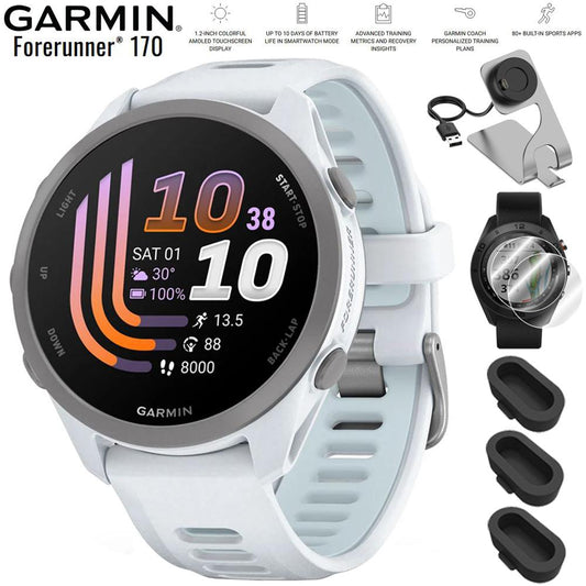 Garmin Forerunner 170 Whitestone/Cloud Blue with Charging Dock Bundle