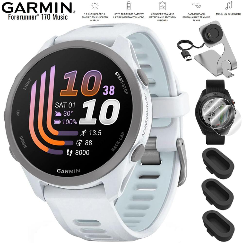 Garmin Forerunner 170 Music Whitestone/Cloud Blue with Charging Dock Bundle
