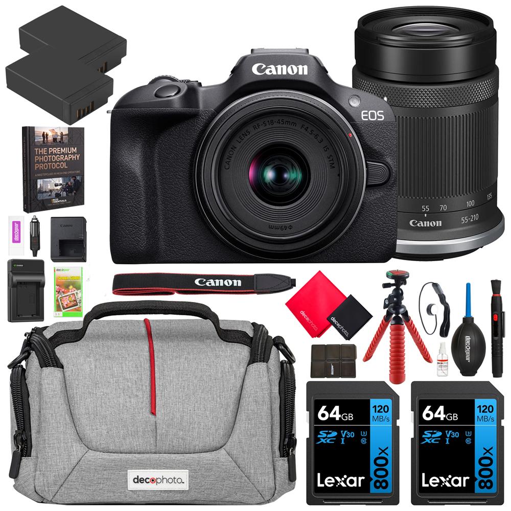 Canon EOS R100 Mirrorless Camera with 2 Lens Kit 18-45mm & 55-210mm Essential Bundle