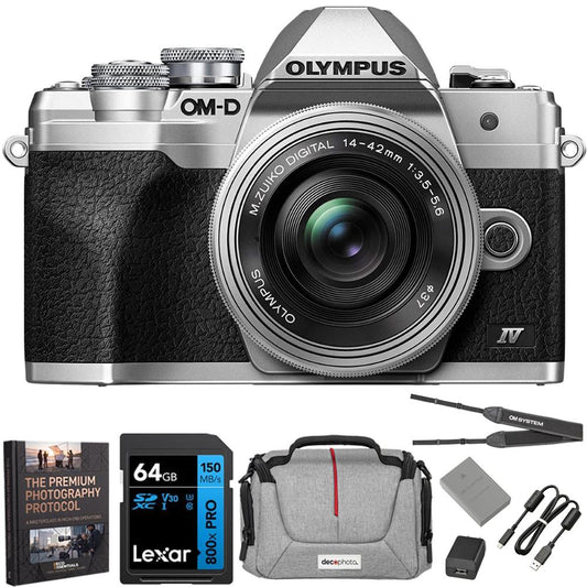 OM Systems Olympus OM-D E-M10 Mark IV Camera w/ ED 14-42mm Lens + 64GB Memory Bundle