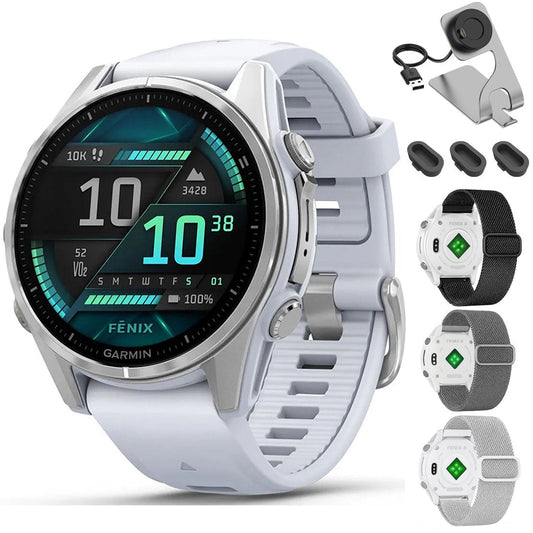 Garmin Fenix 8 43 mm AMOLED Silver with Whitestone Band + Nylon Band Bundle