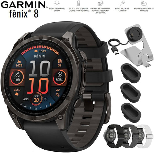 Garmin Fenix 8 47 mm AMOLED Sapphire Carbon Gray with Black Band + Bands Bundle