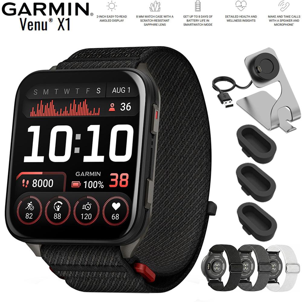 Garmin Venu X1 Premium GPS Smartwatch Black Titanium + 24mm Elastic Bands Bundle