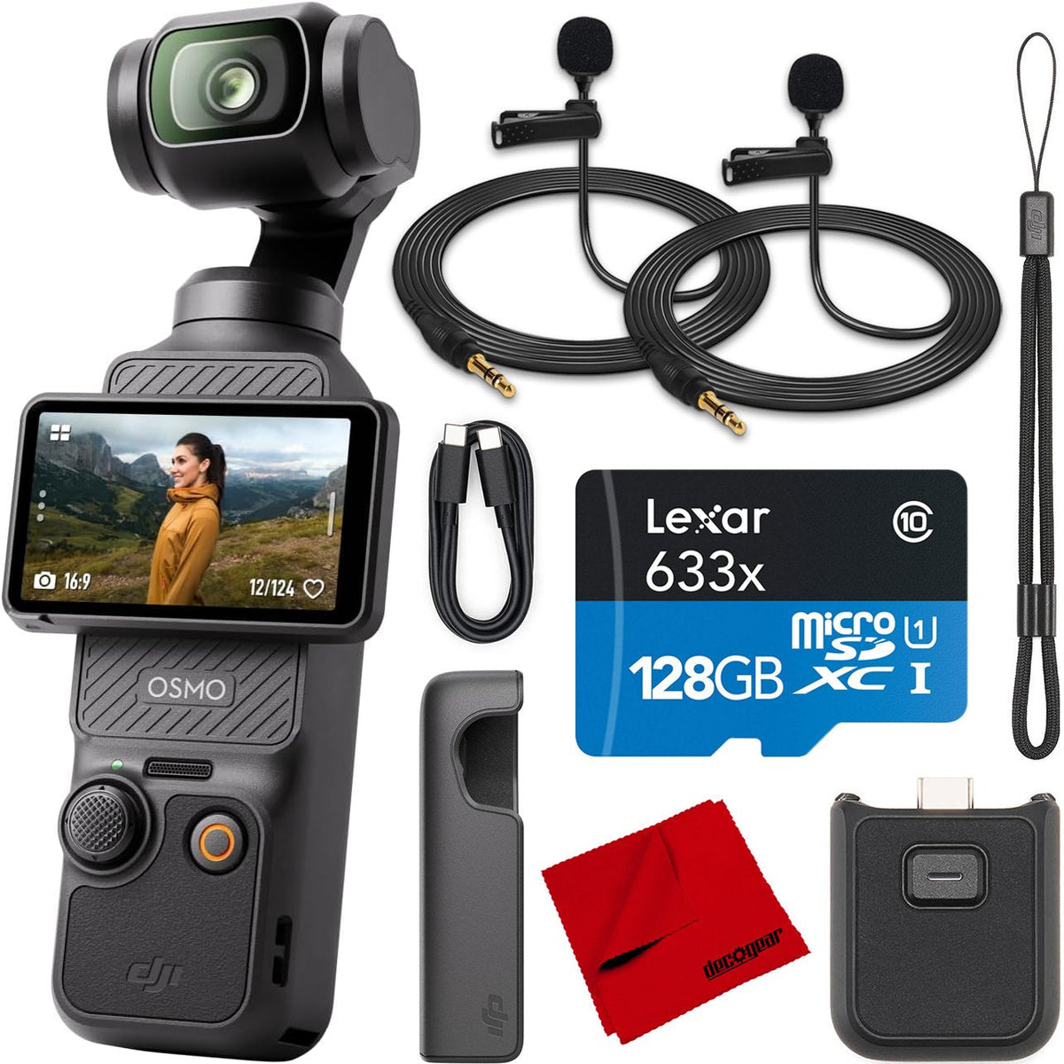 DJI Osmo Pocket 3 4K/120fps Gimbal Camera 3-Axis Stabilized + Lapel Mic 2Pc Bundle
