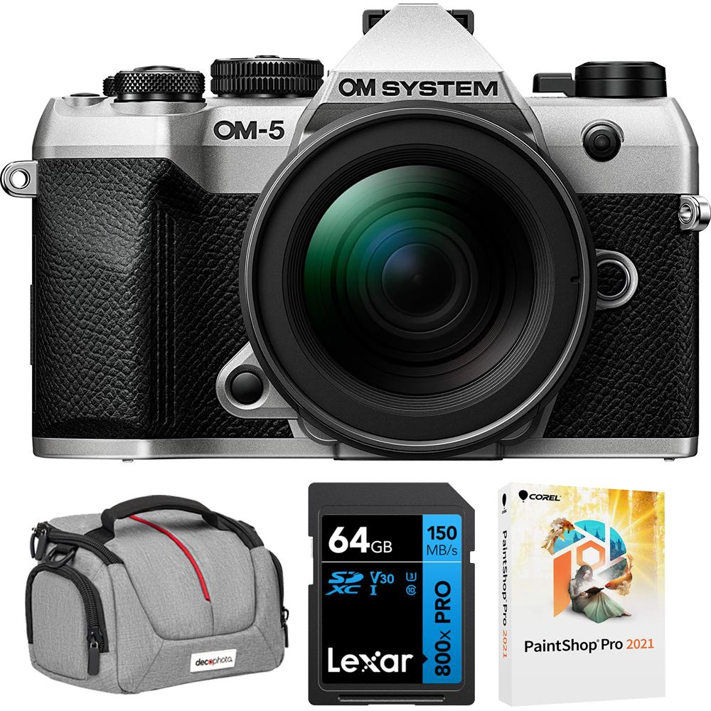 OM Systems Olympus OM-5 Mark II 12-45mm Pro Lens Silver with 64GB Memory Bundle