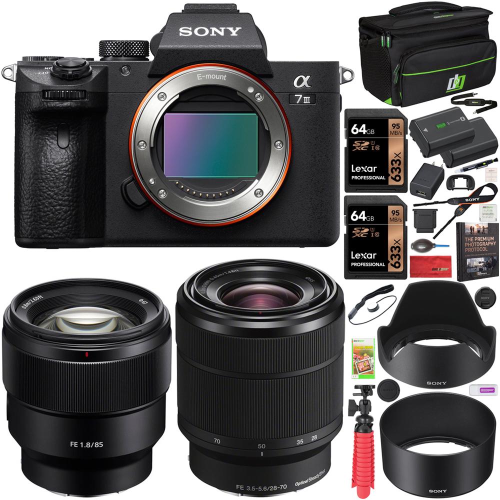 Sony a7 III Mirrorless 4K Camera + 2 Lens Kit 28-70mm + 85mm + Case 2x Battery Bundle