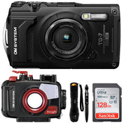 OM SYSTEM Olympus Tough TG-7 12MP 4K Underwater Digital Camera, Black w/ Snorkeling Kit
