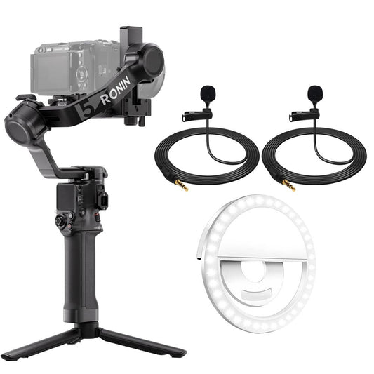 DJI RS 5 Camera Stabilizer + 2x 3.5mm Clip-On Mini Lapel Mic + Smartphone Ring Light
