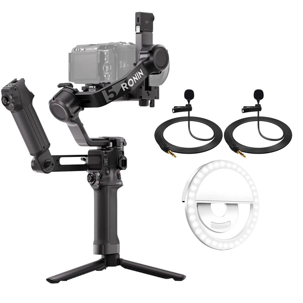 DJI RS 5 Combo Camera Stabilizer + 2x Clip-On Lapel Mic + Smartphone Ring Light