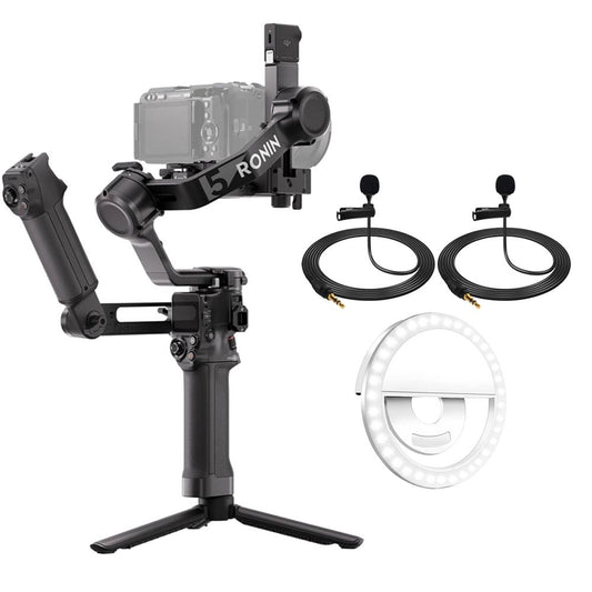 DJI RS 5 Combo Camera Stabilizer + 2x Clip-On Lapel Mic + Smartphone Ring Light