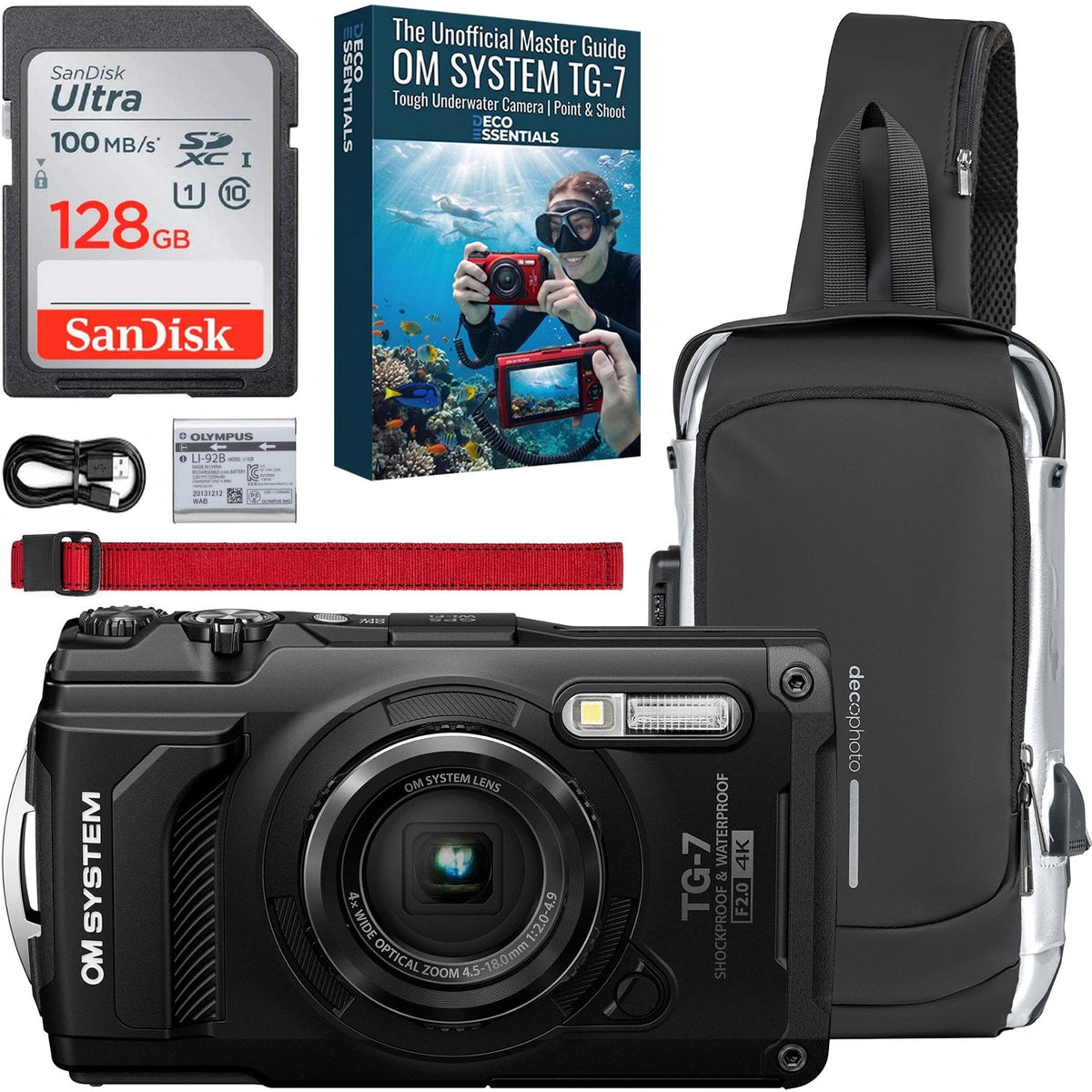 OM SYSTEM Olympus Tough TG-7 12MP Underwater Camera Black + Guide & 128GB Bundle