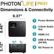 Optoma Photon Life PK31 4K UHD 3LED Compact Home Entertainment Projector