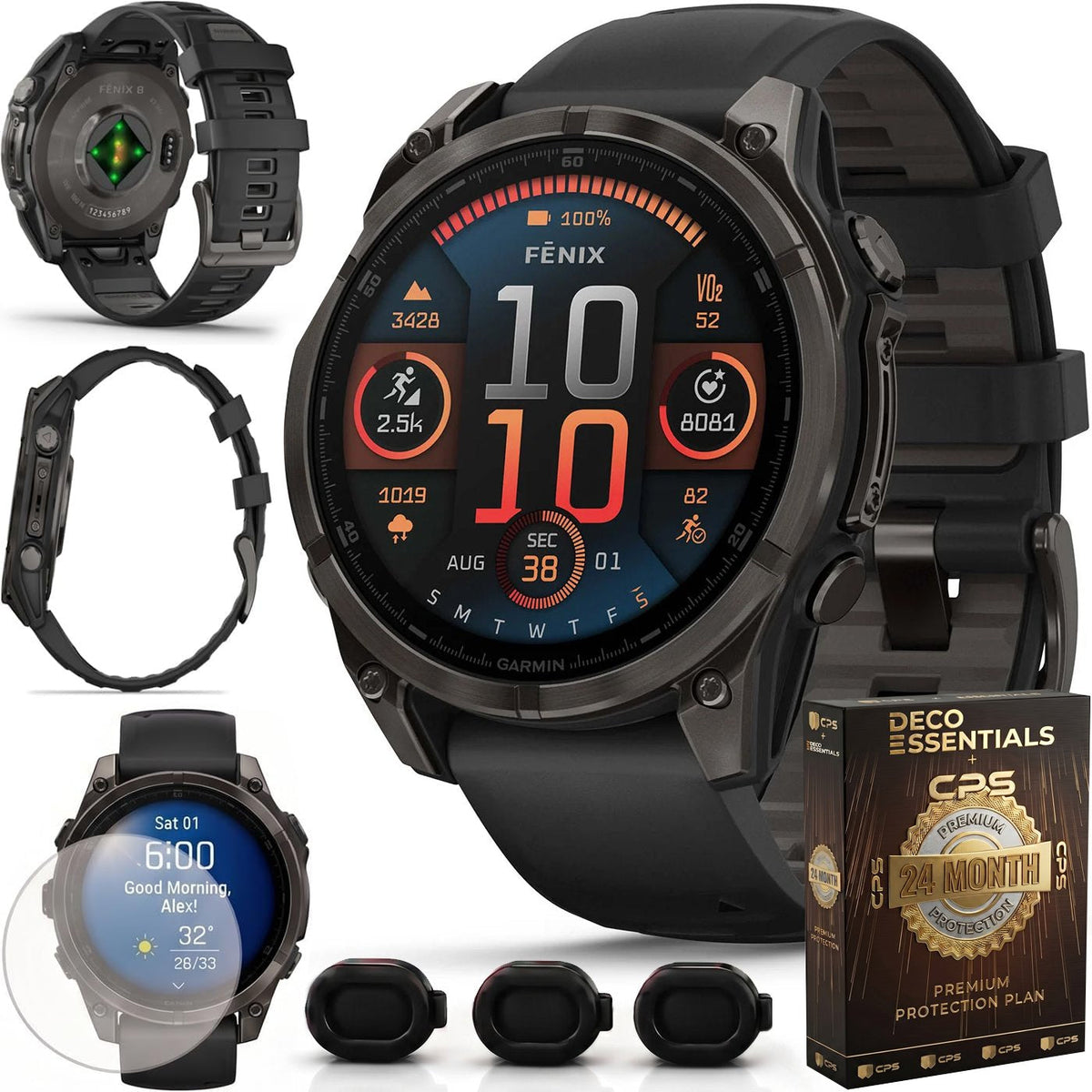 Garmin Fenix 8 47 mm AMOLED Gray Titanium w/ Black Band + 2 Year Warranty Bundle