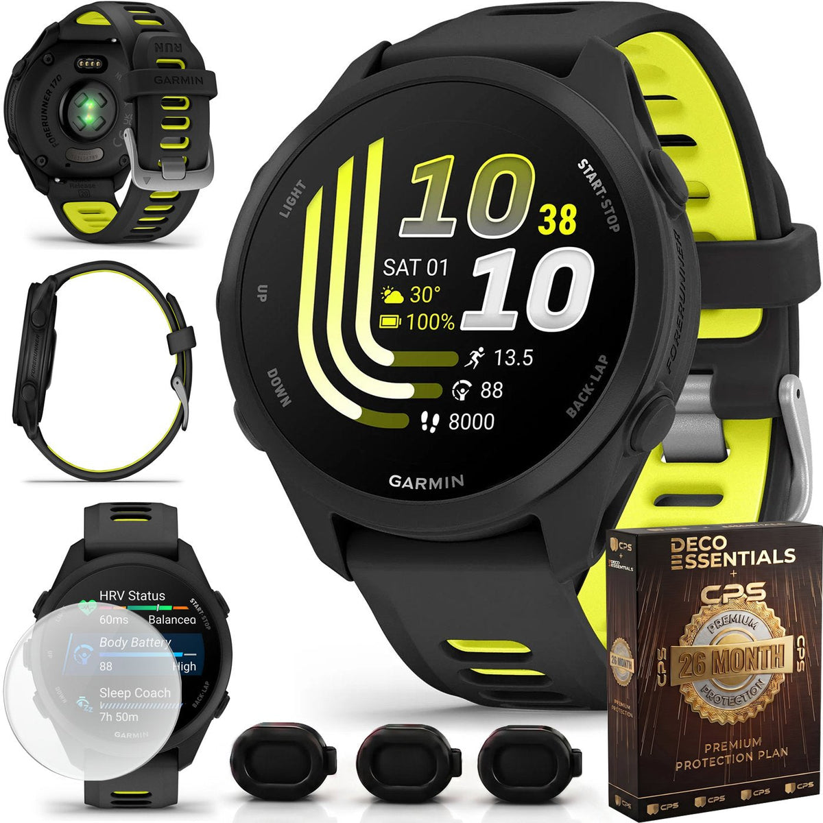 Garmin Forerunner 170 Black/Amp Yellow with 26 Month Protection Bundle