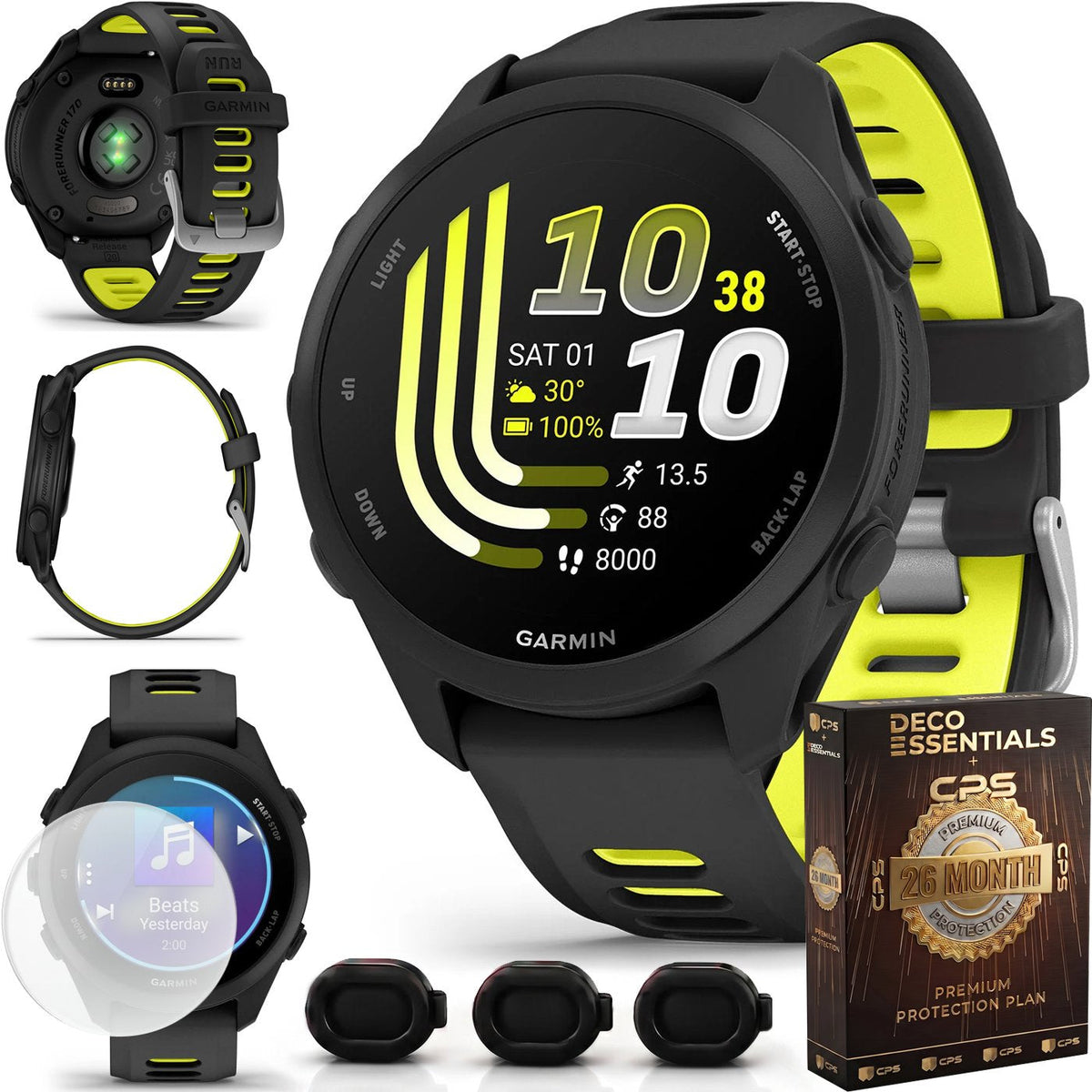 Garmin Forerunner 170 Music Black/Amp Yellow with 26 Month Protection Bundle