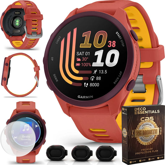 Garmin Forerunner 170 Music Red Pink/Mango with 26 Month Protection Bundle