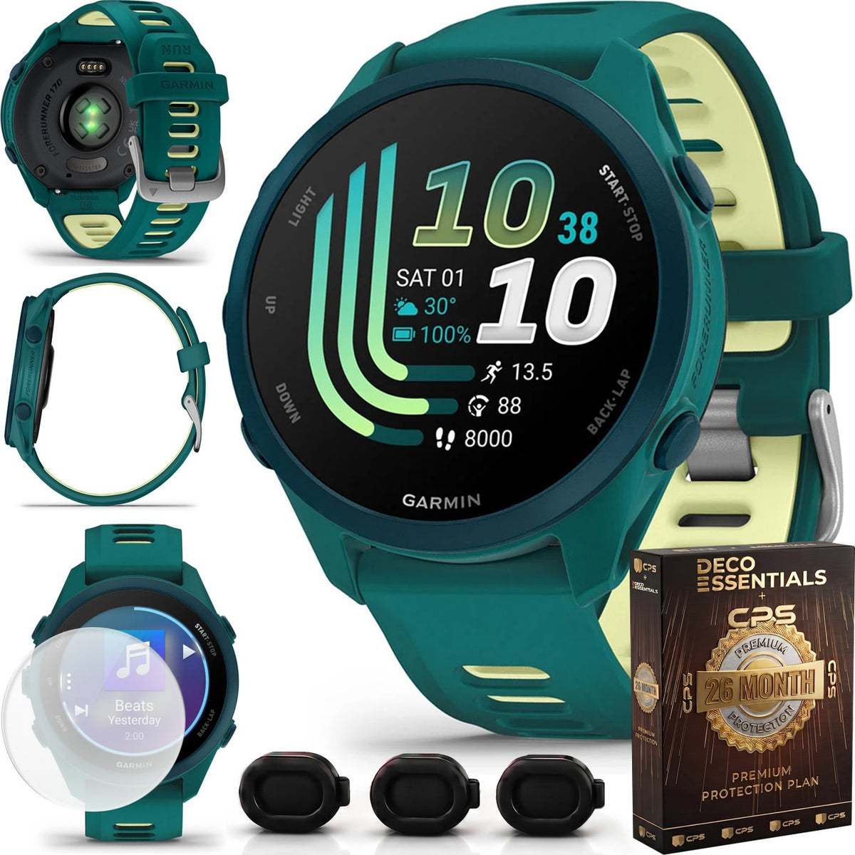 Garmin Forerunner 170 Music Teal Green/Citron with 26 Month Protection Bundle