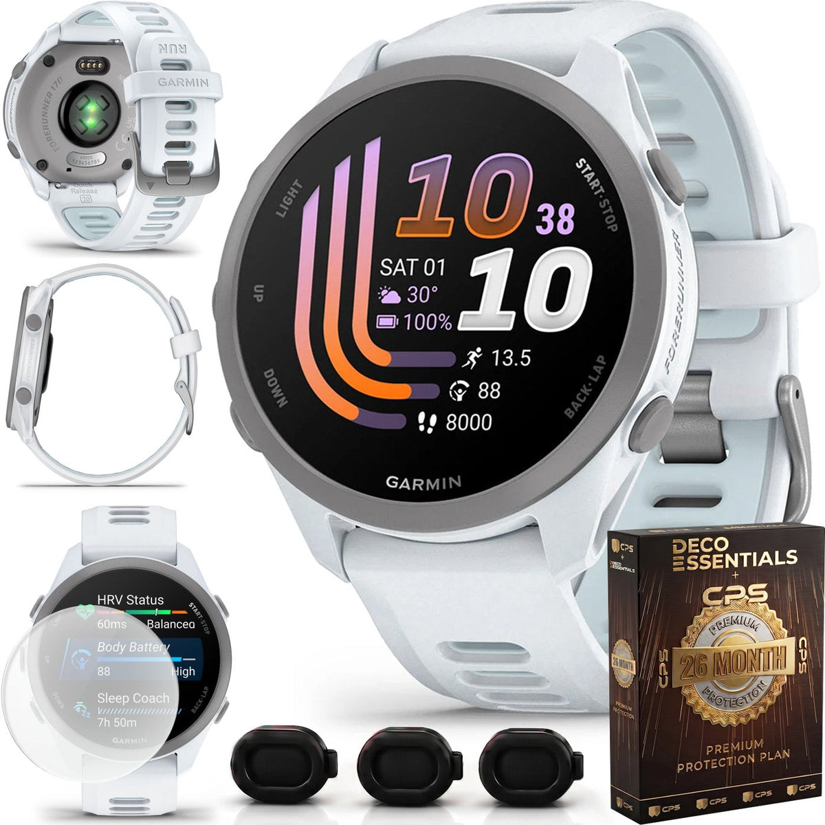 Garmin Forerunner 170 Whitestone/Cloud Blue with 26 Month Protection Bundle