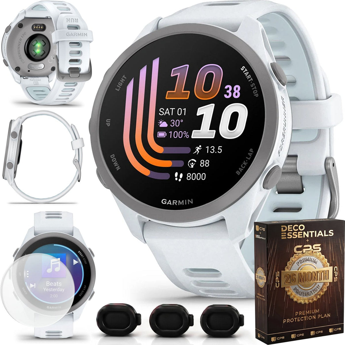 Garmin Forerunner 170 Music Whitestone/Cloud Blue + 26 Month Protection Bundle