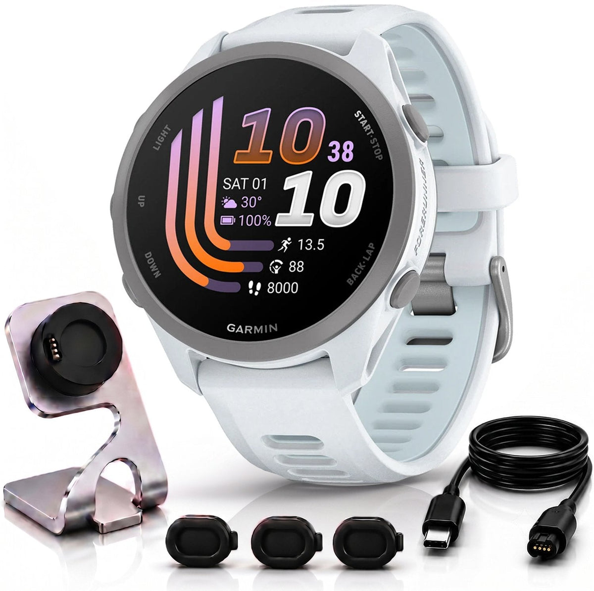 Garmin Forerunner 170 Music Whitestone/Cloud Blue with Charging Bundle