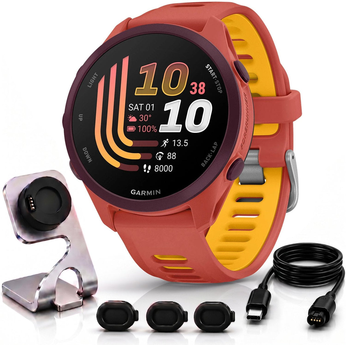 Garmin Forerunner 170 Music Red Pink/Mango with Charging Bundle